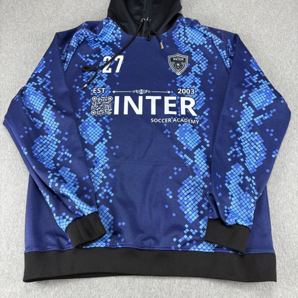INTER Soccer Academy Hoodie Kids 2XL Blue Geometric Pullover Athletic Loose Fit - Picture 2 of 9